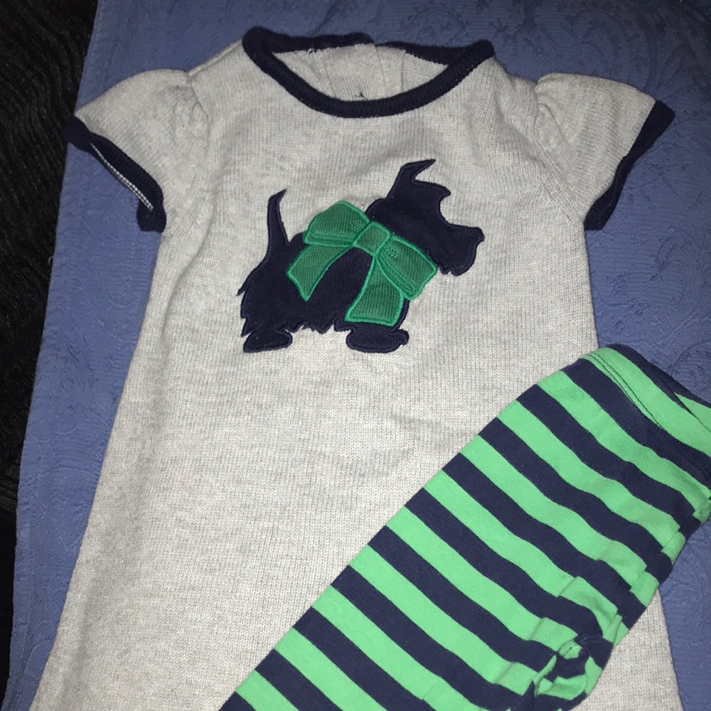 Kids Outfit  with Dog Design - Gray and Green and navy blue